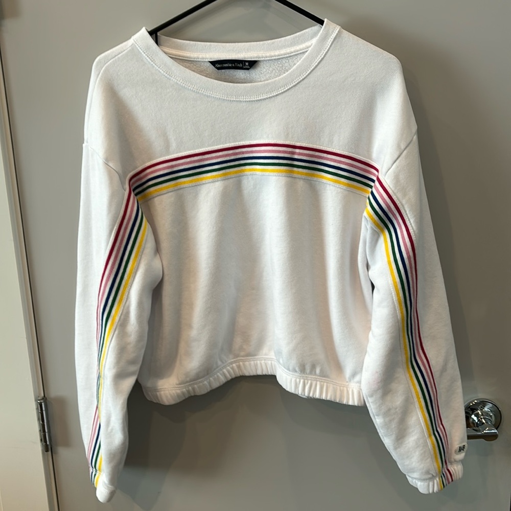 Abercrombie and Fitch, Cropped, Simple White & Rainbow Sweatshirt